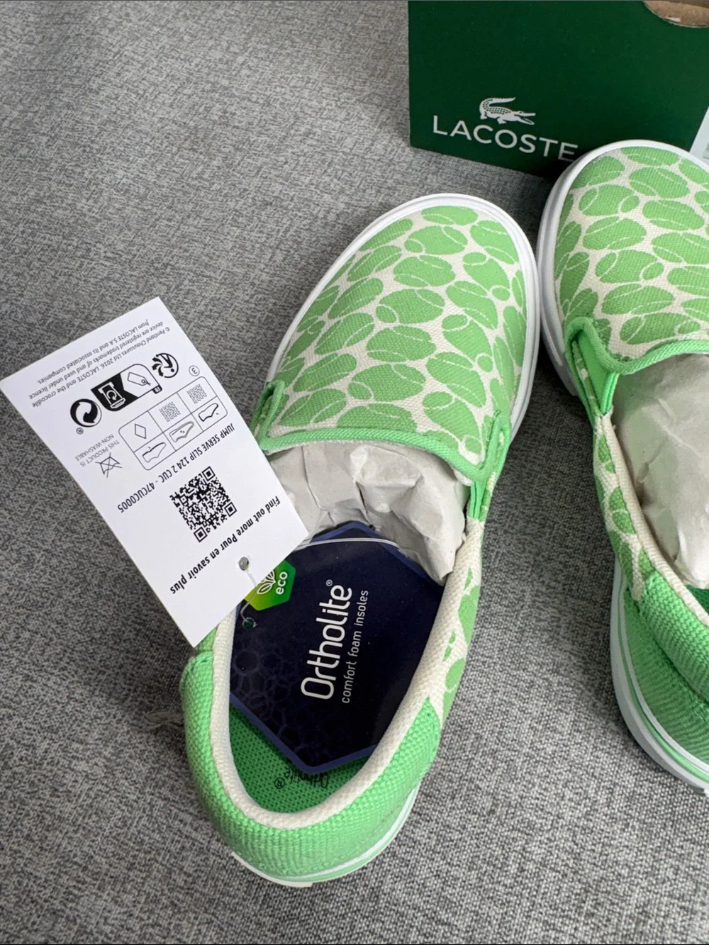 Lacoste Jump Serve Green and White Slip-On Canvas Sneakers Children’s Size 12 US